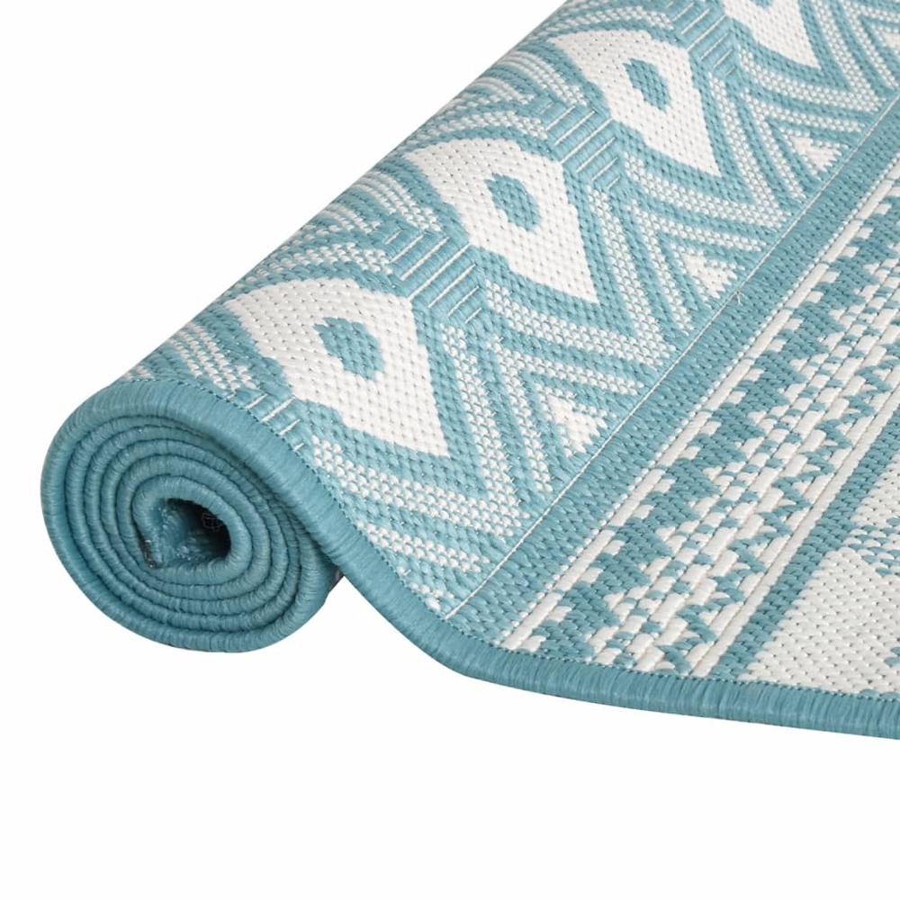 Tapis d'extérieur aqua et blanc 80x250 cm design réversible