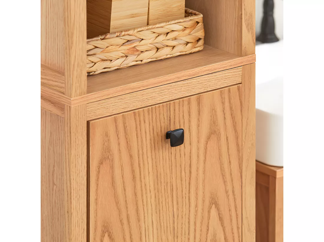 Meuble Colonne de Salle de Bain avec 1 Panier à Linge et 3 Étagères, BZR95-N