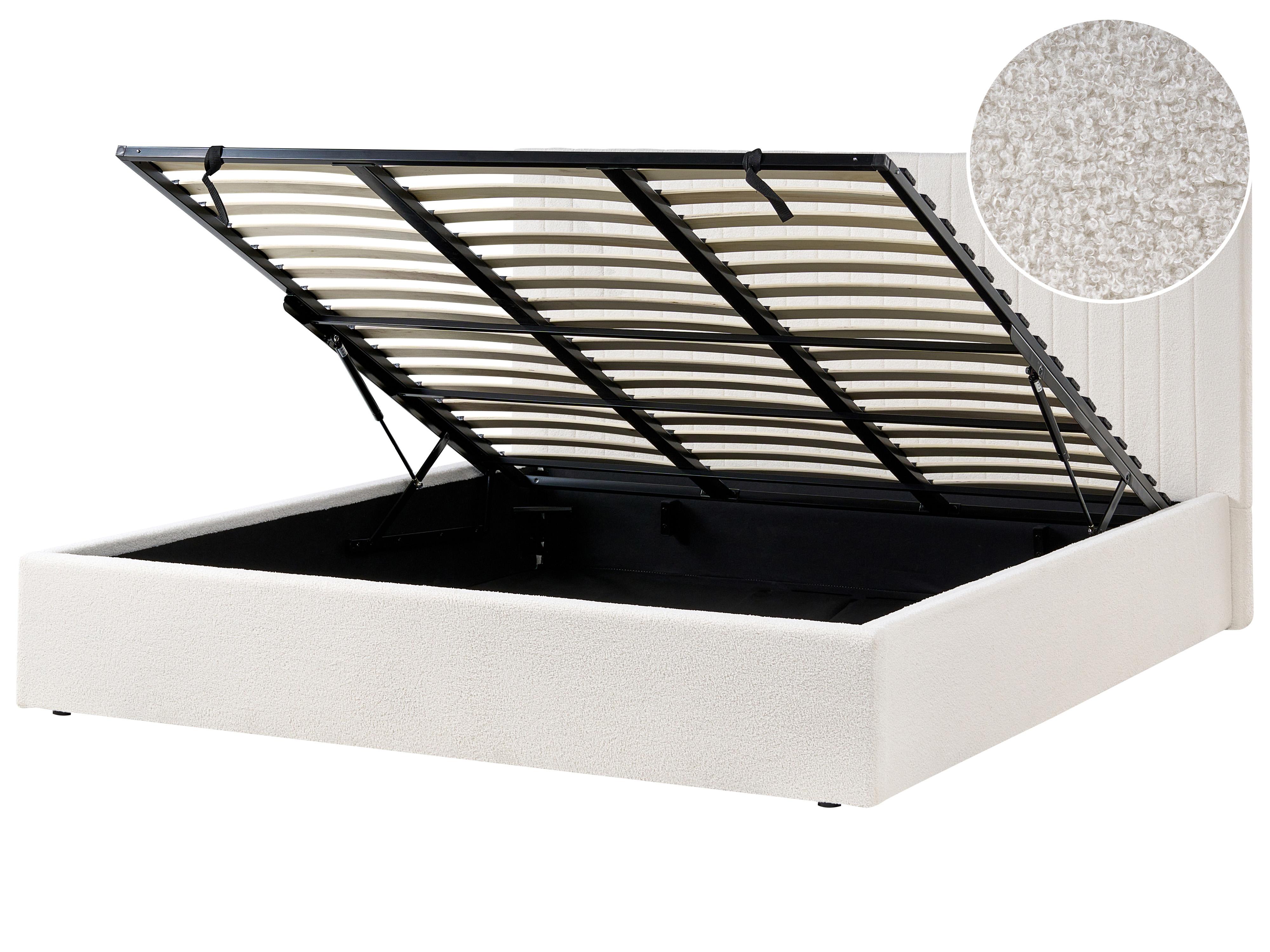 Bed met opbergruimte Bouclé VION 180 x 200 cm Gebroken wit