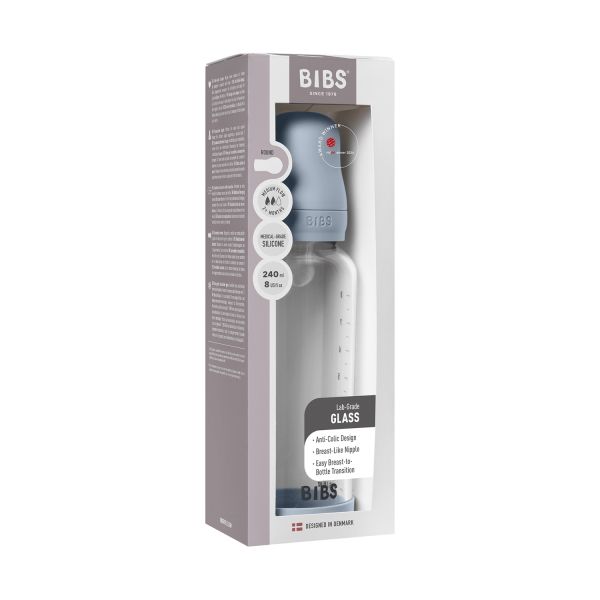 BIBS Fles - Medium Flow - 240 ml - Silicone/Glas - Baby Blue