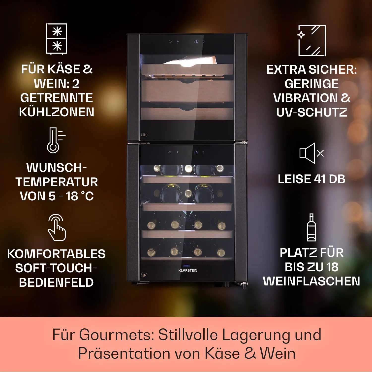 El Dorado 89 Käse & Weinkühlschrank 2 Zonen Touch 89L LED Schwarz 89 Liter