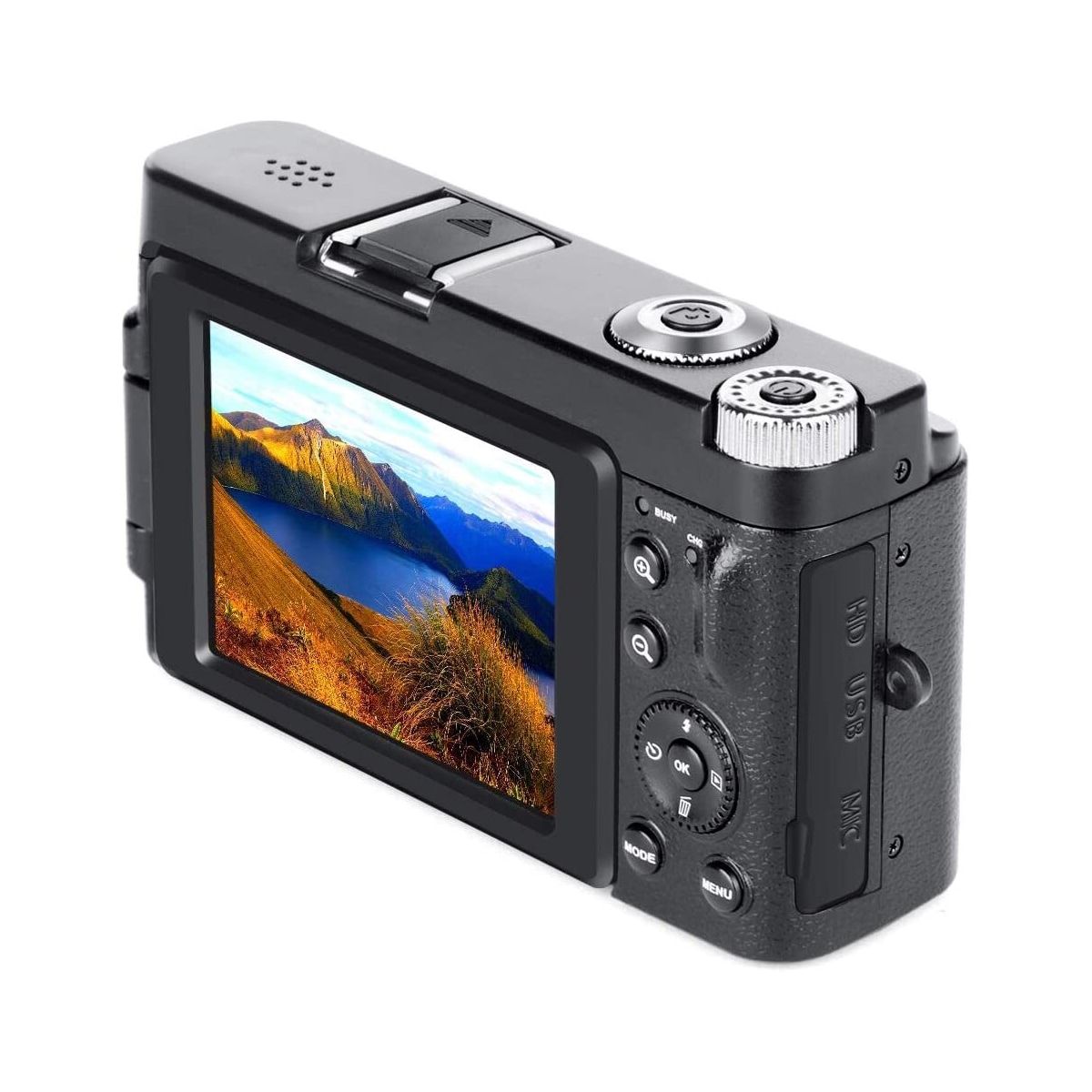 Digitalkamera med 24 MP, HD 1080p og 16x zoom, sort