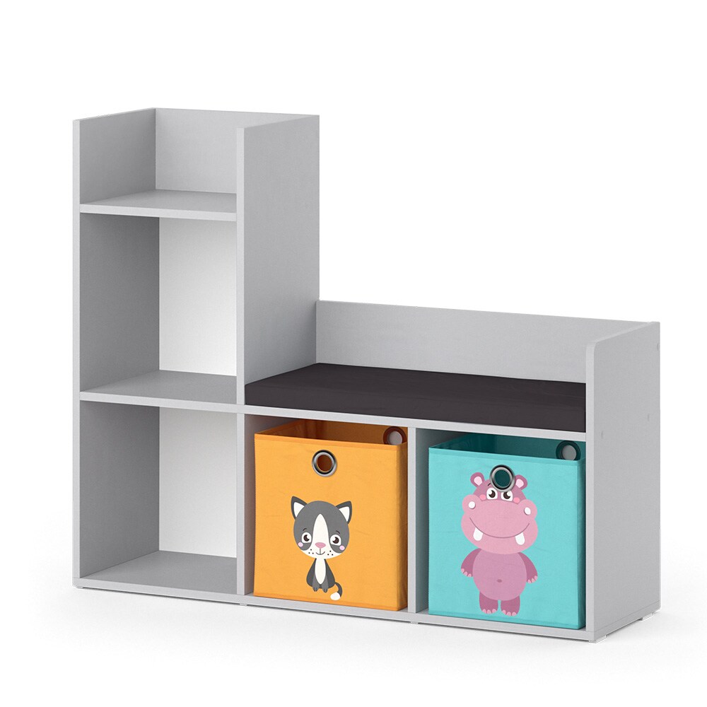 Vicco Bank-Regal Bücherregal Kinderregal Luigi Hellgrau 107x89 cm modern Faltbox Sitzbank Kinderzimmer Regal Wandregal Spielzeugregal Dekoregal Standregal Aufbewahrung Würfelregal Regal-Bank-Kombi
