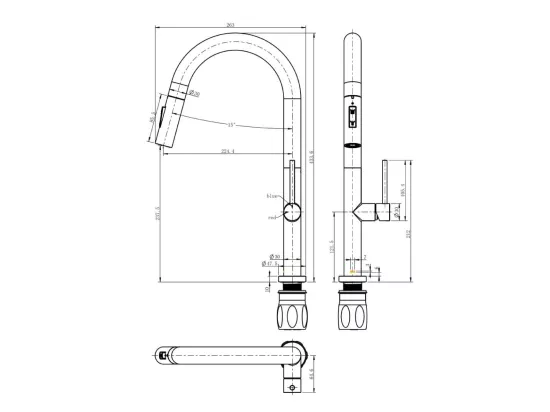 Portofino mitigeur évier à douchette extractible or brossé - Essebagno