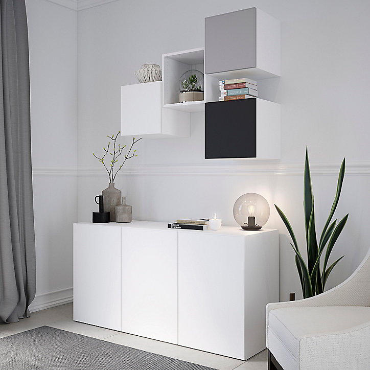 Buffet 3 portes blanc GoodHome Atomia H. 75 x L. 150 x P. 47 cm