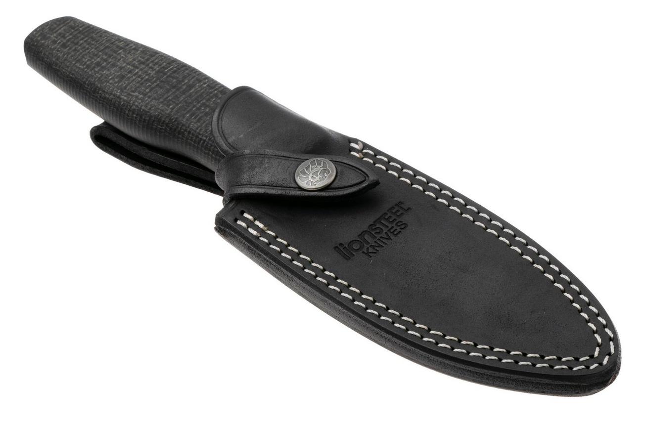 LionSteel Acha AH B BLB Blackwashed M390, Black Burlap Micarta, Black Titanium Guard, vaststaand mes