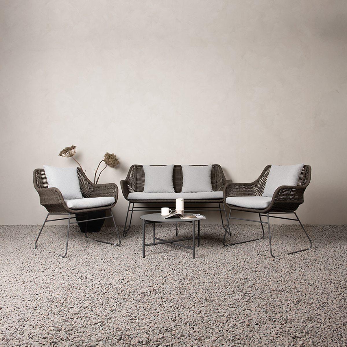 Tuin loungeset Caleb 4-delig -  met zitkussens Bruin