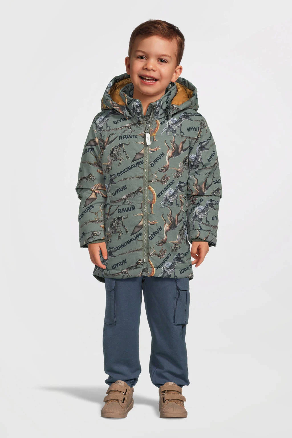 NAME IT winterjas NMMMAX met all over print zachtgroen/bruin/oranje