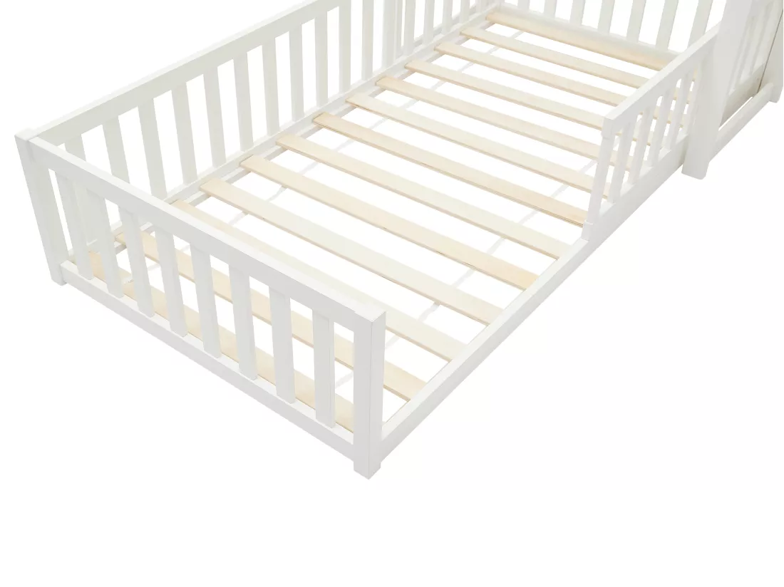 Lit cabane 90 x 190 cm - Pin et MDF - Blanc + Matelas - VARLAINE