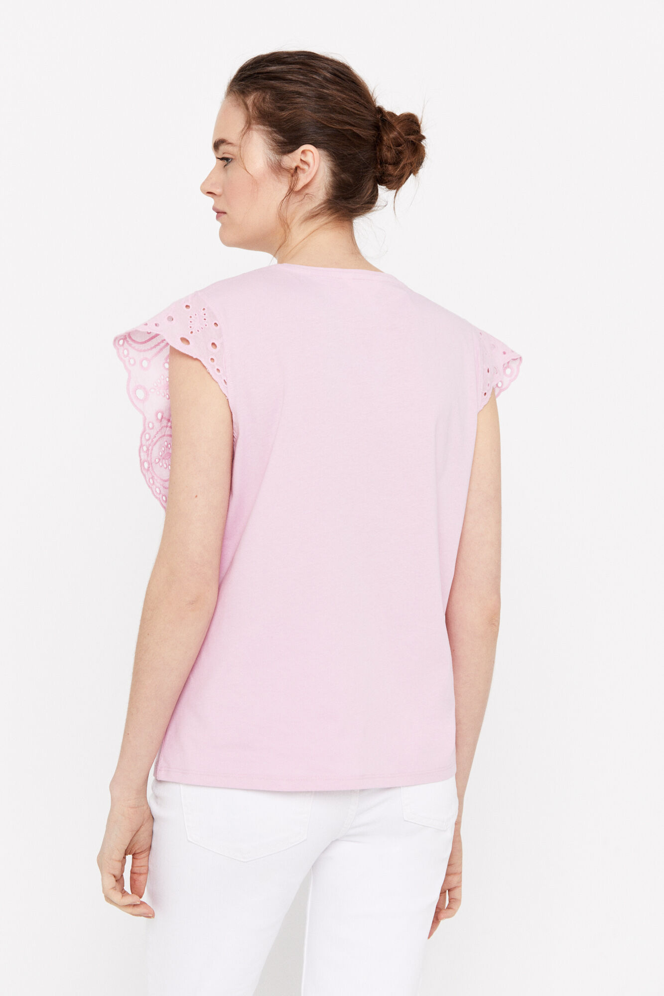 Camiseta combinada com bordado inglês - Lilás