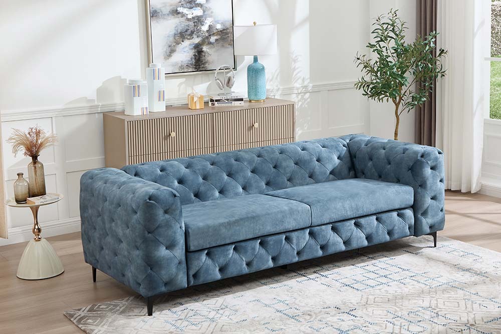 Chesterfield Sofa MODERN BAROCK 235cm petrol Samt 3-Sitzer Couch Federkern
