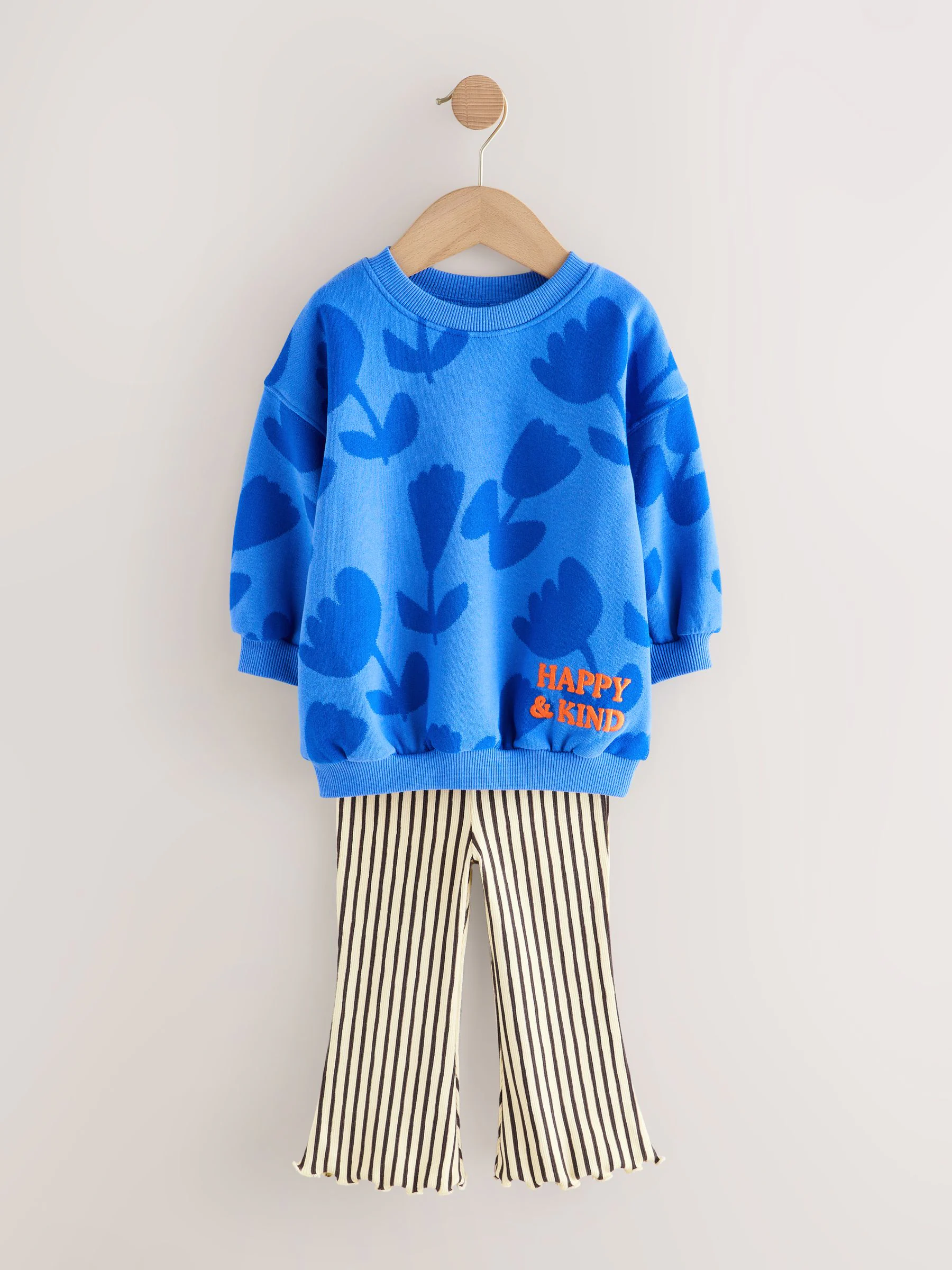 Blauw met bloemen - Set van sweatshirt en uitlopende legging (3mnd -7jr)