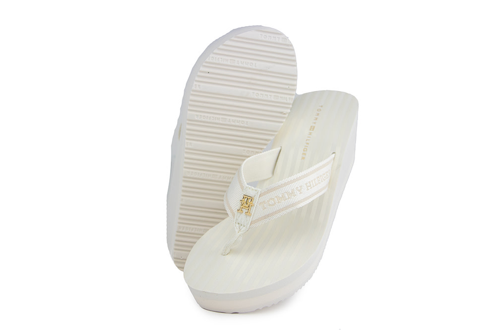 Tommy Hilfiger Stripes Wedge Beach Sandal Ivory