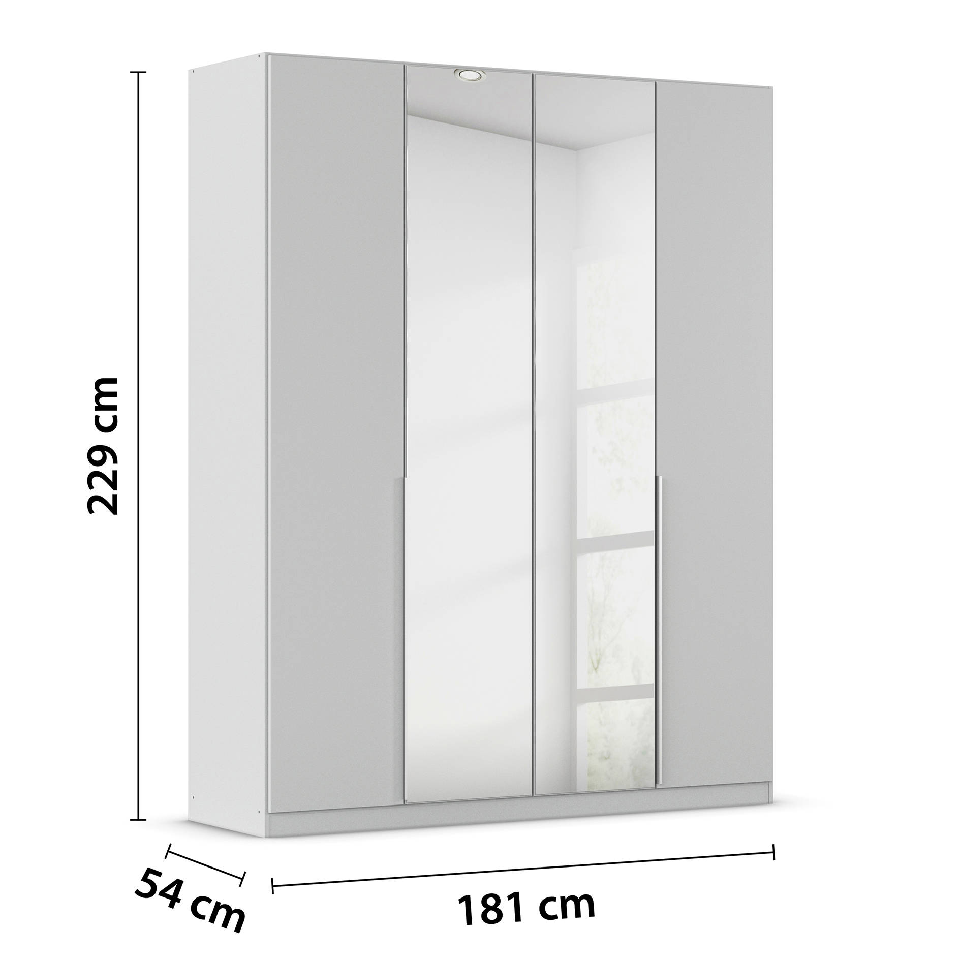 Drehtürenschrank - seidengrau - Kristallglasspiegel - 4-türig - 181x229 cm