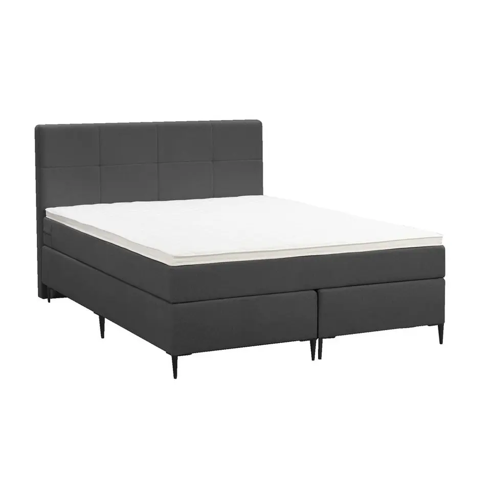 Boxspring Liv geblokt - antraciet - 140x200 cm - slanke poot