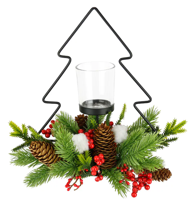 I.GE.A. Teelichthalter »Dekofigur Metall-Tannenbaum mit Glaseinsatz« Tannenzweige Zapfen Kerzenhalter Dekolicht Weihnachtsdeko Windlicht