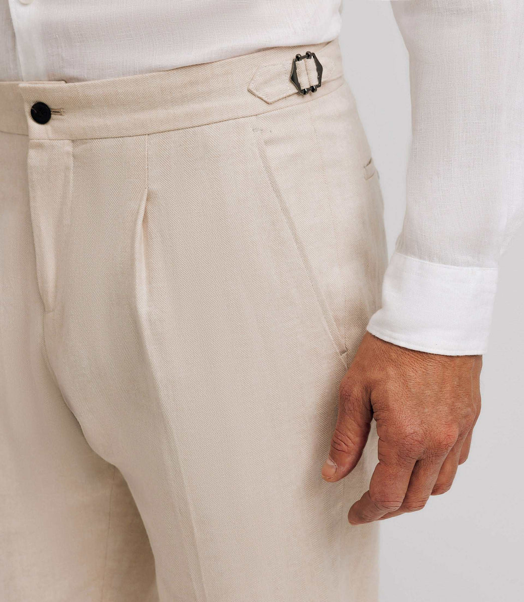 Pantalon ville en lin beige
