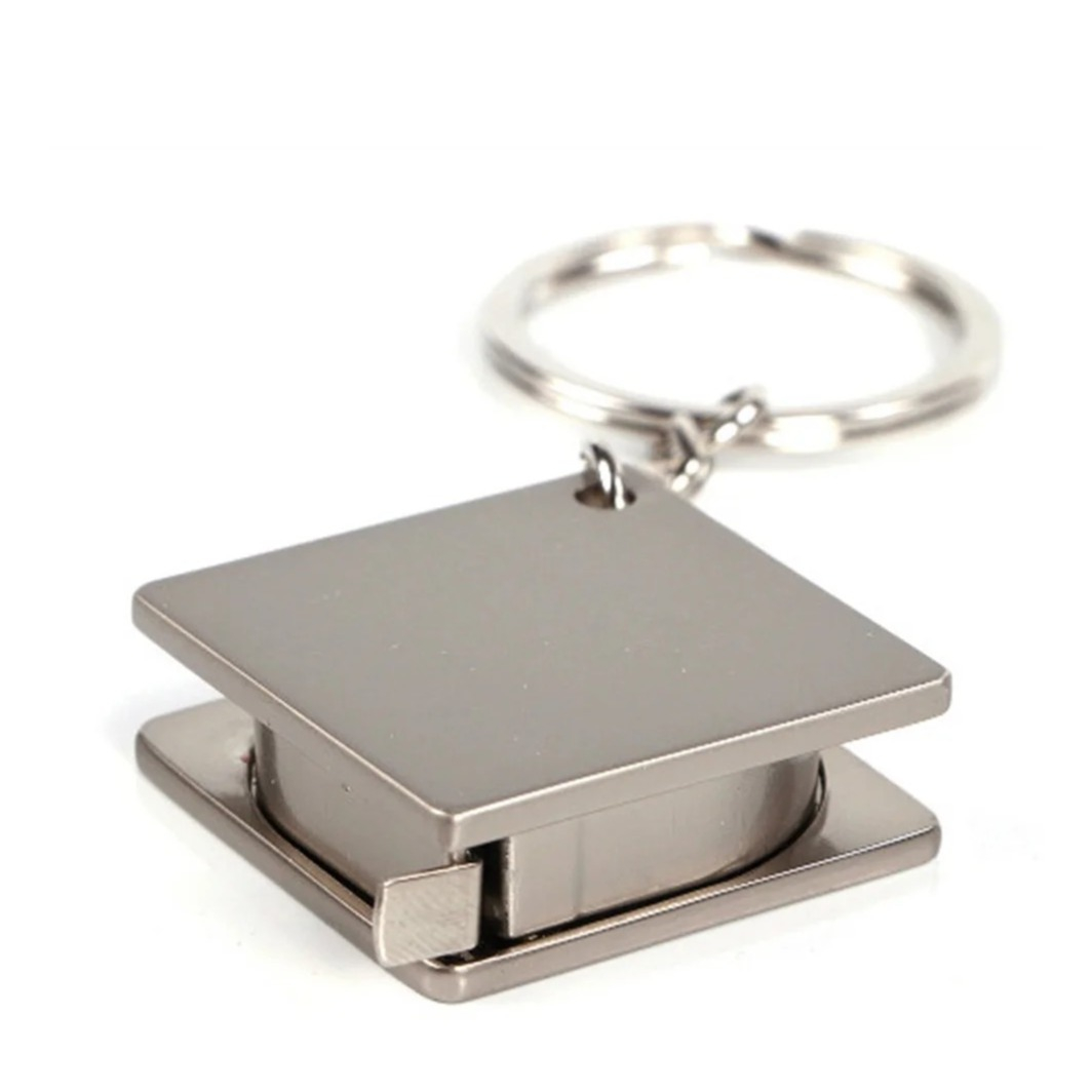 Edelstahl Mini Massband Schlüsselanhänger Werkzeug Accessoire mit Spaltring - Silber