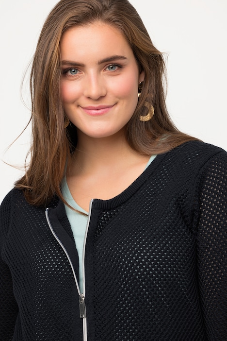 Strickjacke, Lochstrick, Rundhals, Biobaumwolle