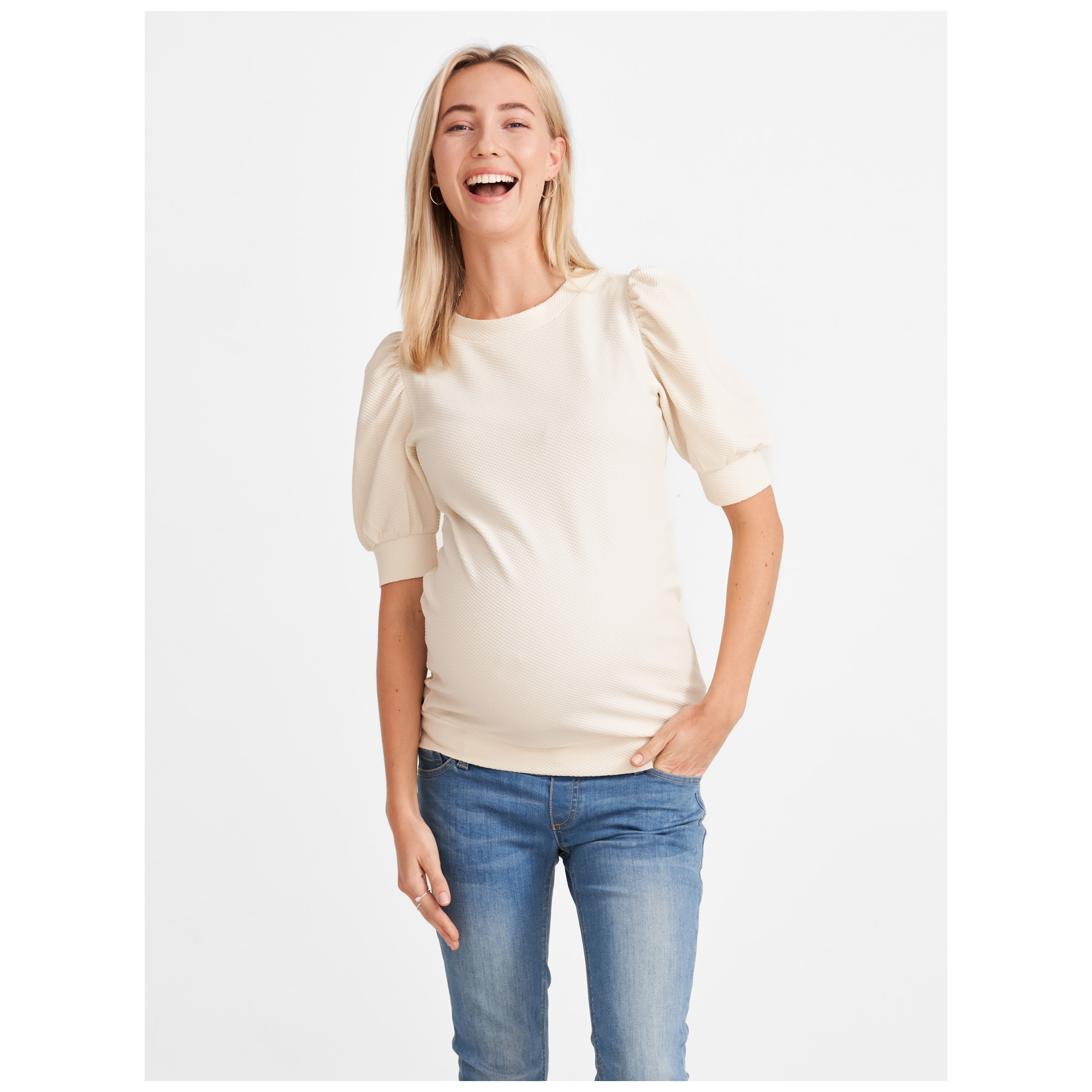 Prénatal zwangerschapsshirt driekwart mouwen effen beige