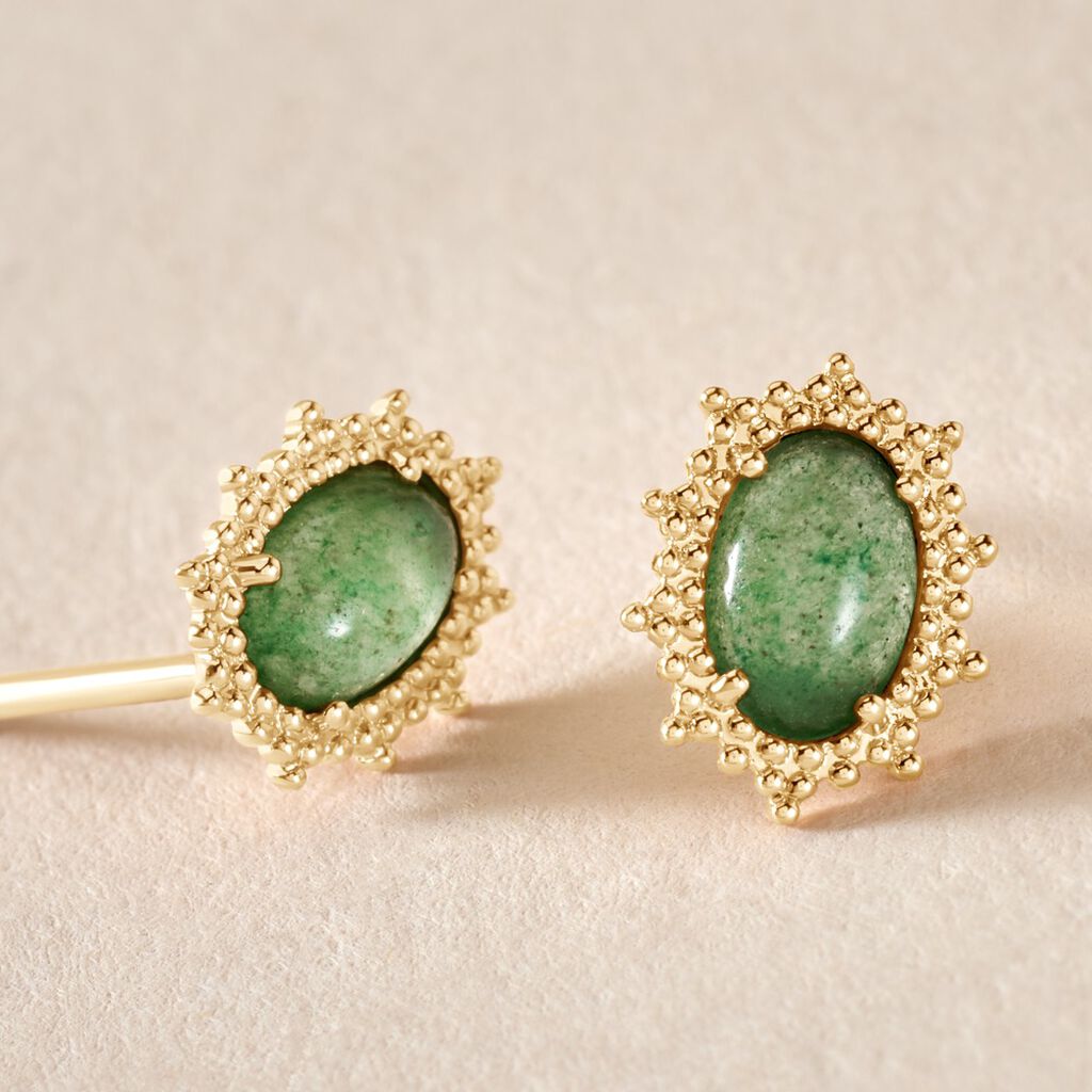 Boucles D'oreilles Puces Vintage Love Plaqué Or Jaune Aventurine
