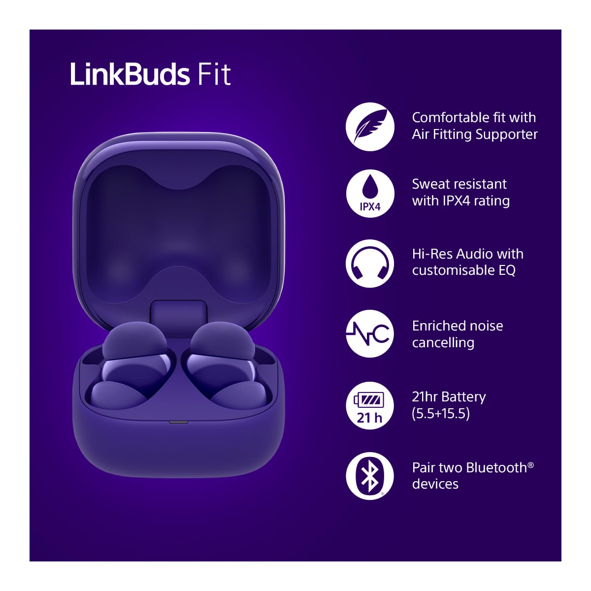 Sony LinkBuds Fit helt trådløse in-ear hodetelefoner (lilla)
