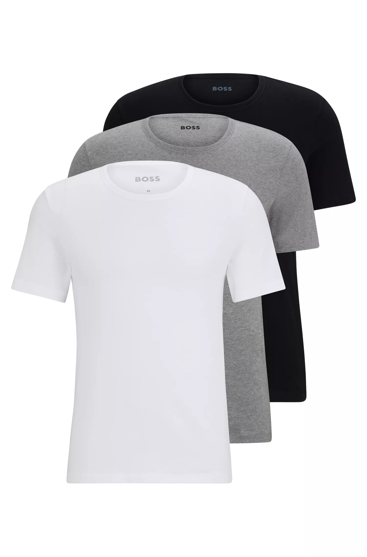 BOSS Black - Pacote com três camisetas de algodão com logotipo bordado.