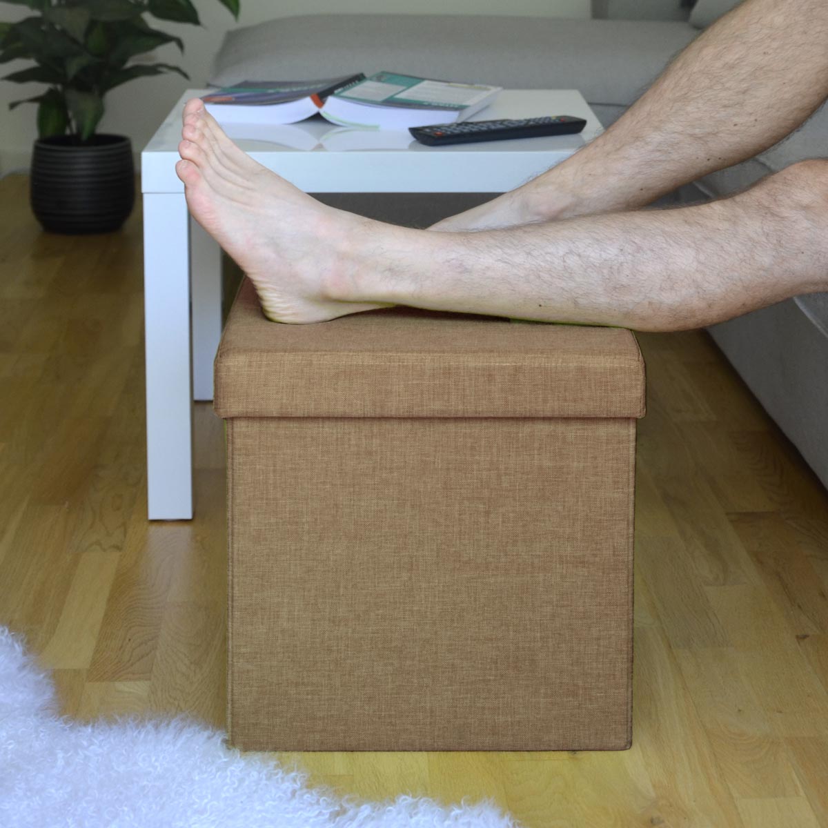 Faltbarer Sitzhocker 38cm Fußhocker Polsterhocker 42L Sitzwürfel Hellbraun
