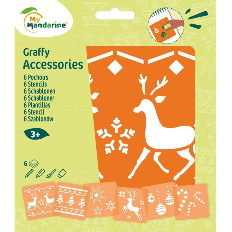 Set de 6 pochoirs enfants, Noël 2 - Orange