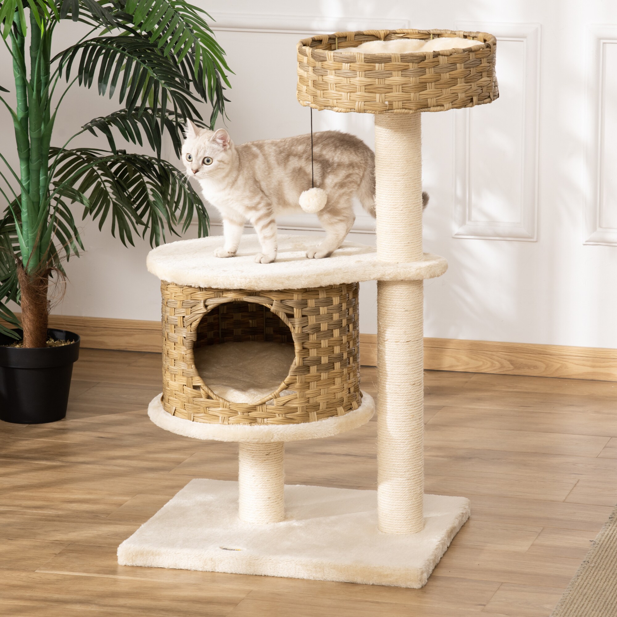 PawHut Kratzbaum mit Katzenhöhle bunt 55L x 47B x 95H cm