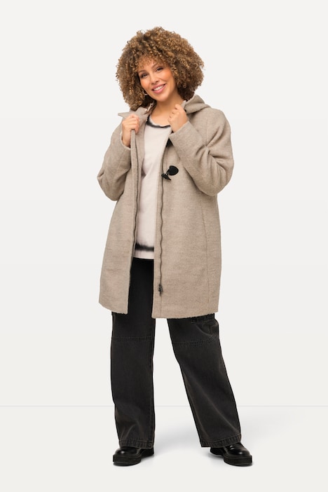 Dufflecoat, A-Line, Wollmix, Kapuze, Knebelknöpfe, Langarm
