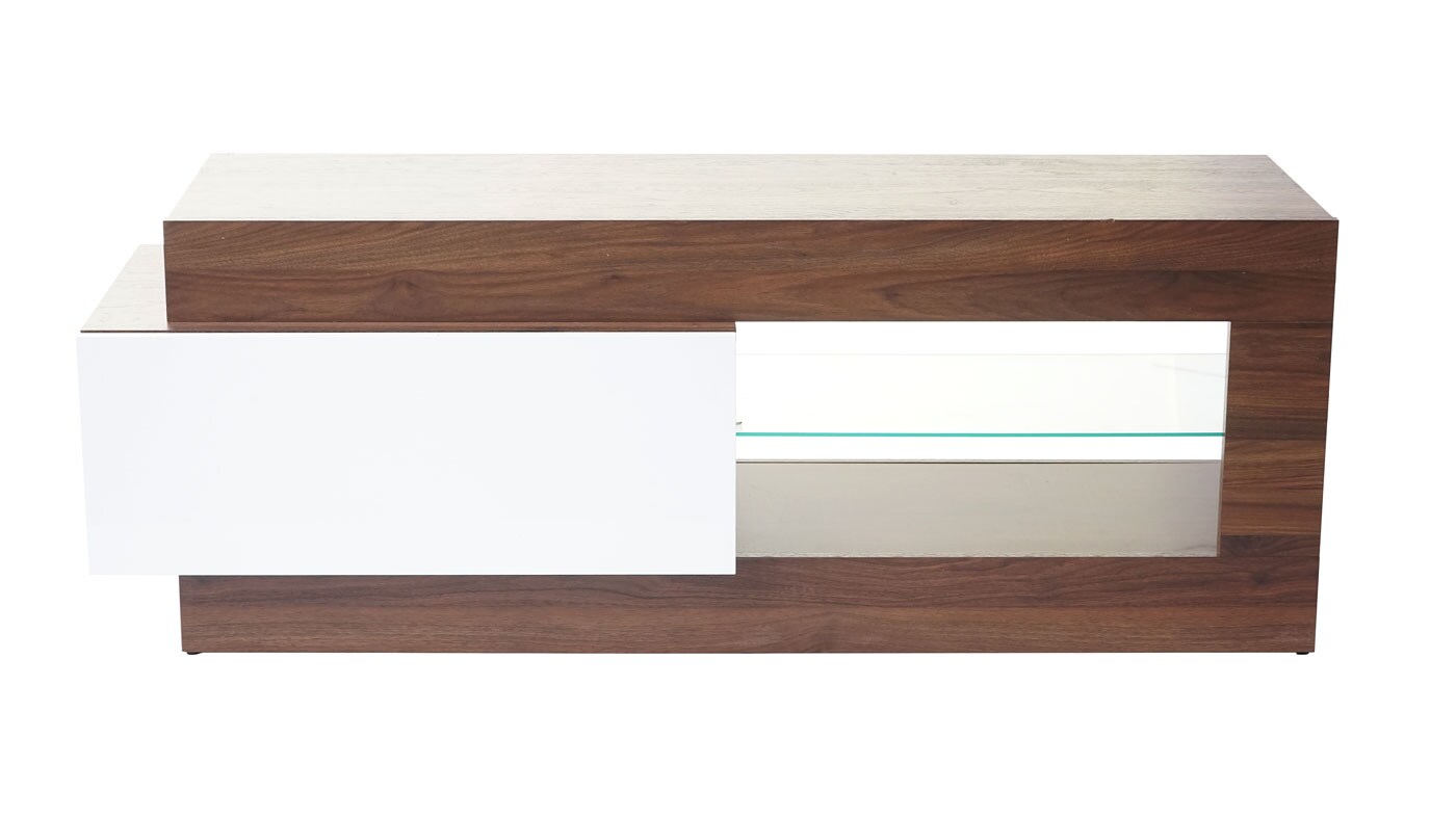 TV-Rack MCW-B51, Fernsehtisch Lowboard Schrank, 3D-Struktur Walnuss-Optik hochglanz 55x150x47cm