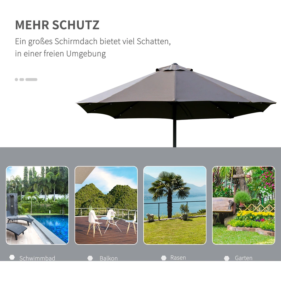 Outsunny Sonnenschirm Mit Solar-LED-Leuchte dunkelgrau