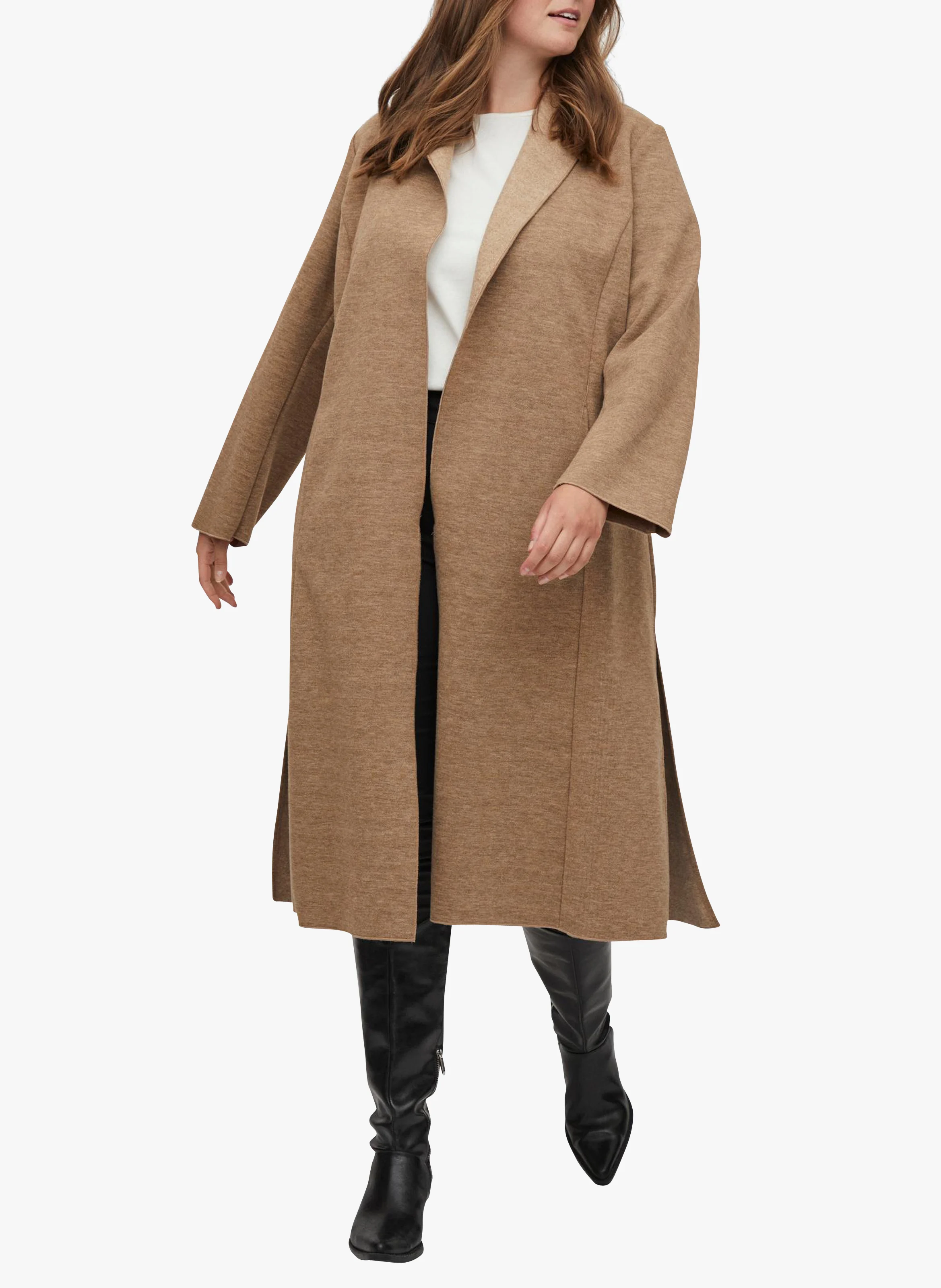 Manteau en maile mélangé ceinturée | Marron