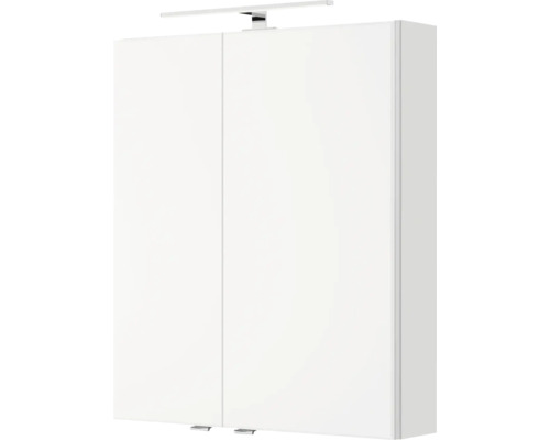 Pelipal Serie 4035 badkamermeubelset, BxHxD 60 x 200 x 45 cm, witte fronten. 3-delige badkamermeubelset bestaande uit een witte keramische wastafel, badmeubel en spiegelkast met LED-verlichting.