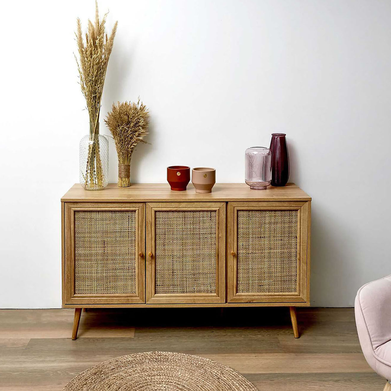 Home Deco Factory Buffet 3 portes Bali marron - 115x70x39 cm
