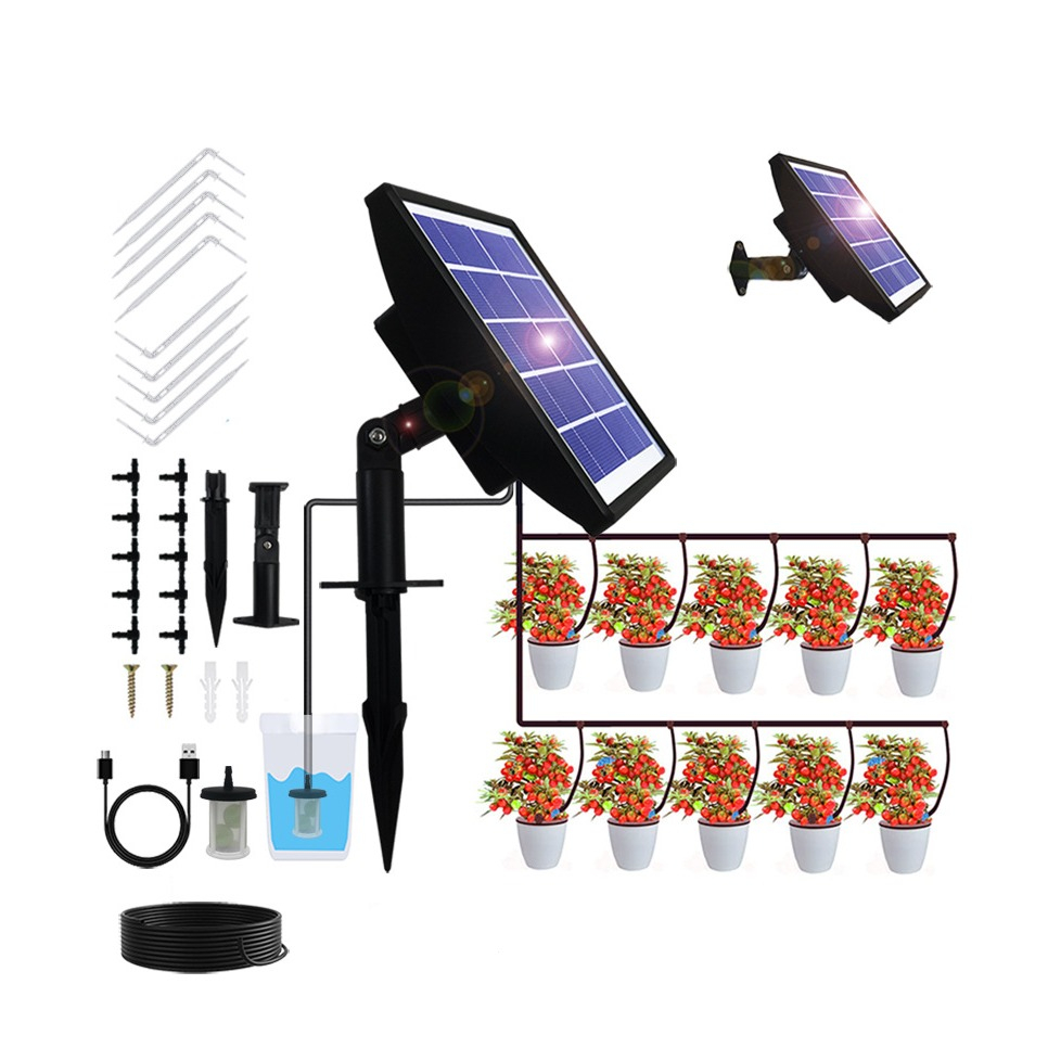 (33-tlg. Set) Automatisches Solar Garten Bewässerungssystem USB Gewächshaus Tropf Sprinkler für Blumen / Pflanzen