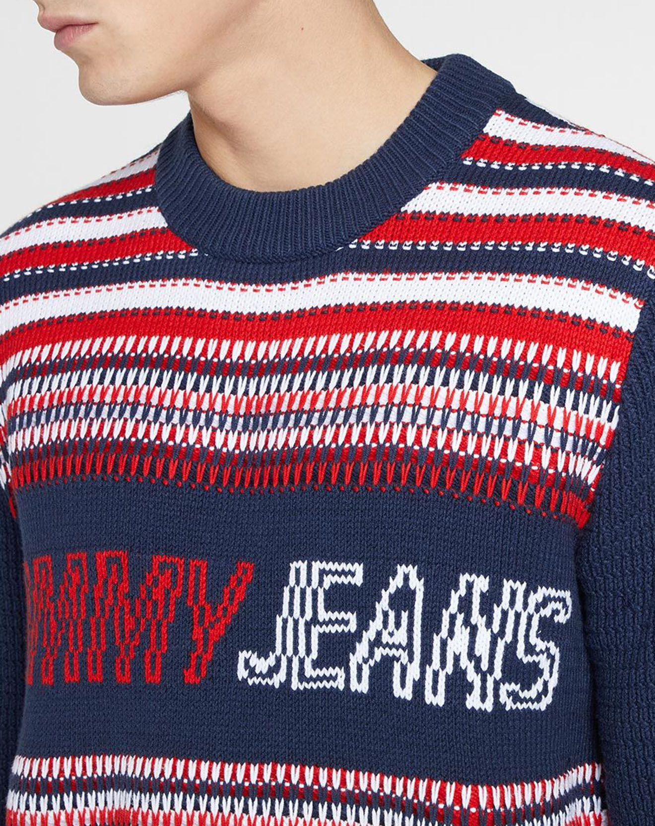 Tommy Jeans Pull col rond imprimé Jacquard bleu marine