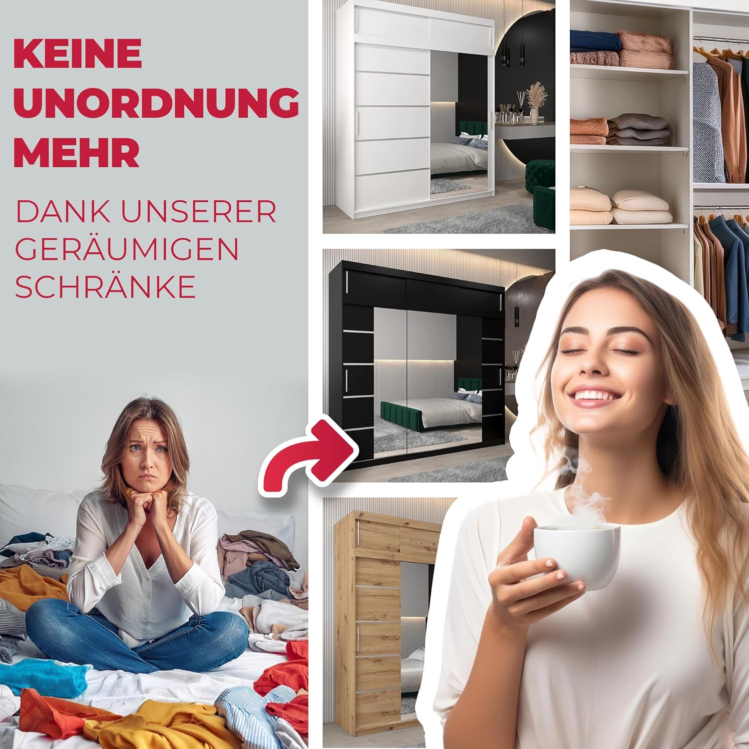 KRYSPOL Schiebetürenschrank Old Style T1 200 cm Kleiderschrank mit Spiegel Einlegeboden Schlafzimmer- Wohnzimmerschrank Schiebetüren Modern Design (Schubladen: 0)