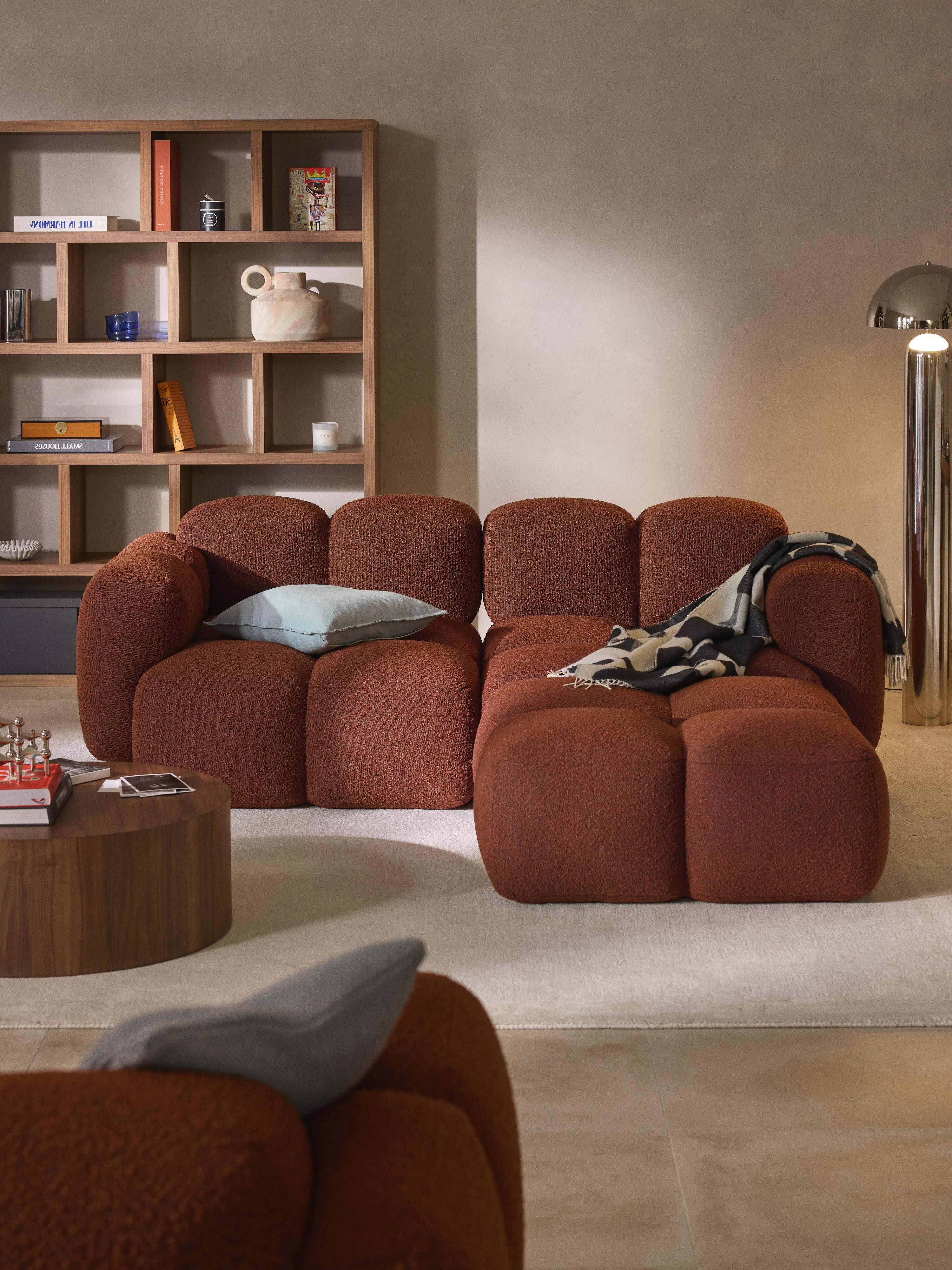 Modulaire bank Tayla (3-zits) van bouclé met poef (links/rechts)