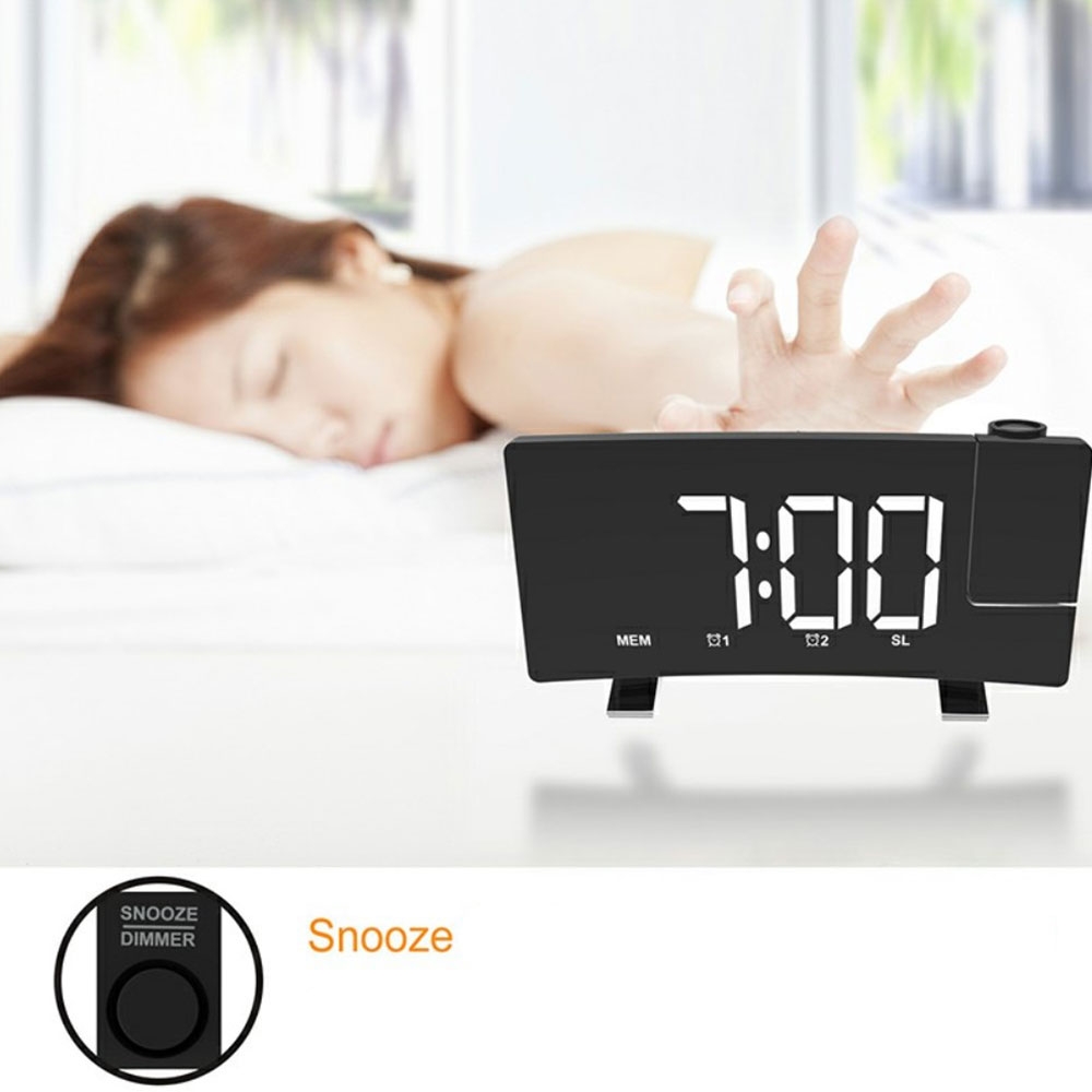 Digitaler Projektions Wecker mit Extra Grossem Display FM Radio   USB Ladeport - Schwarz
