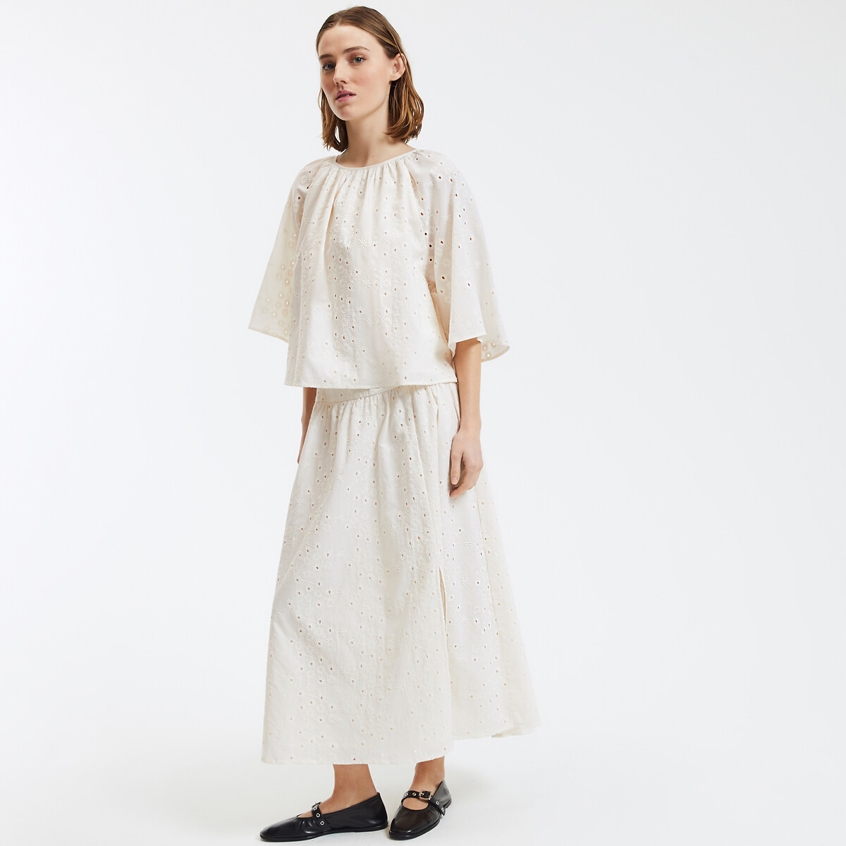 COLEÇÕES LA REDOUTE<br>Blusa em bordado inglês com vlindermouwen