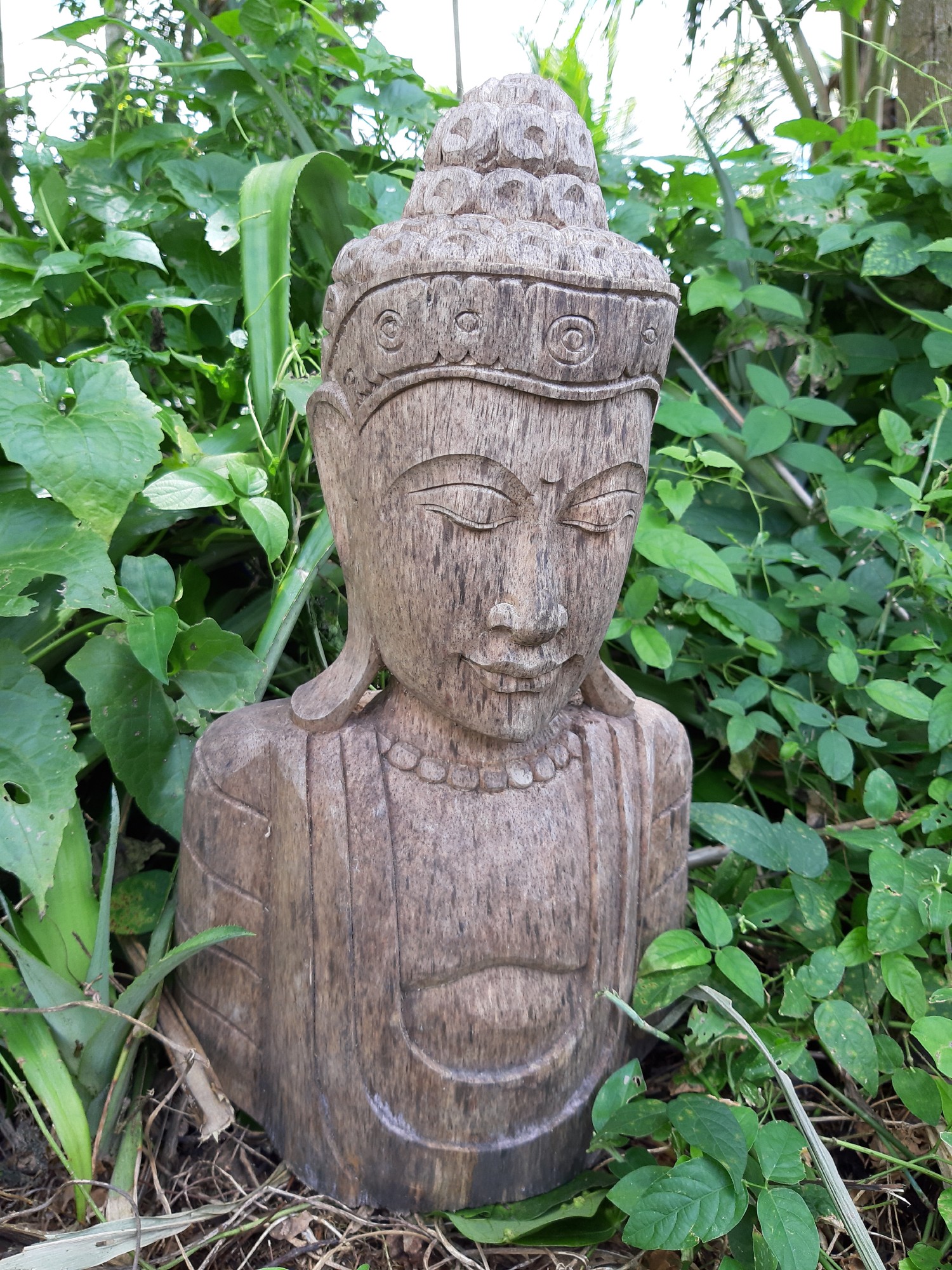 Buddha-Büste aus Holz, H 42 cm, B 24 cm, T 10 cm von fischer's lagerhaus