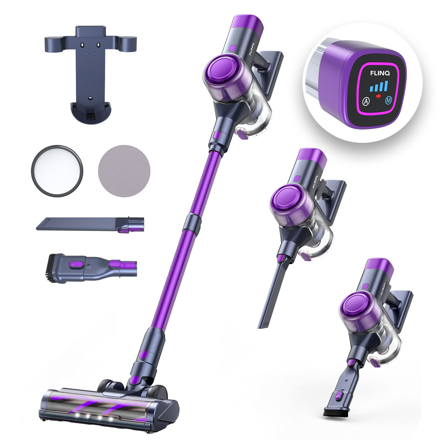 FlinQ V12 steelstofzuiger met kruimeldief - Purple