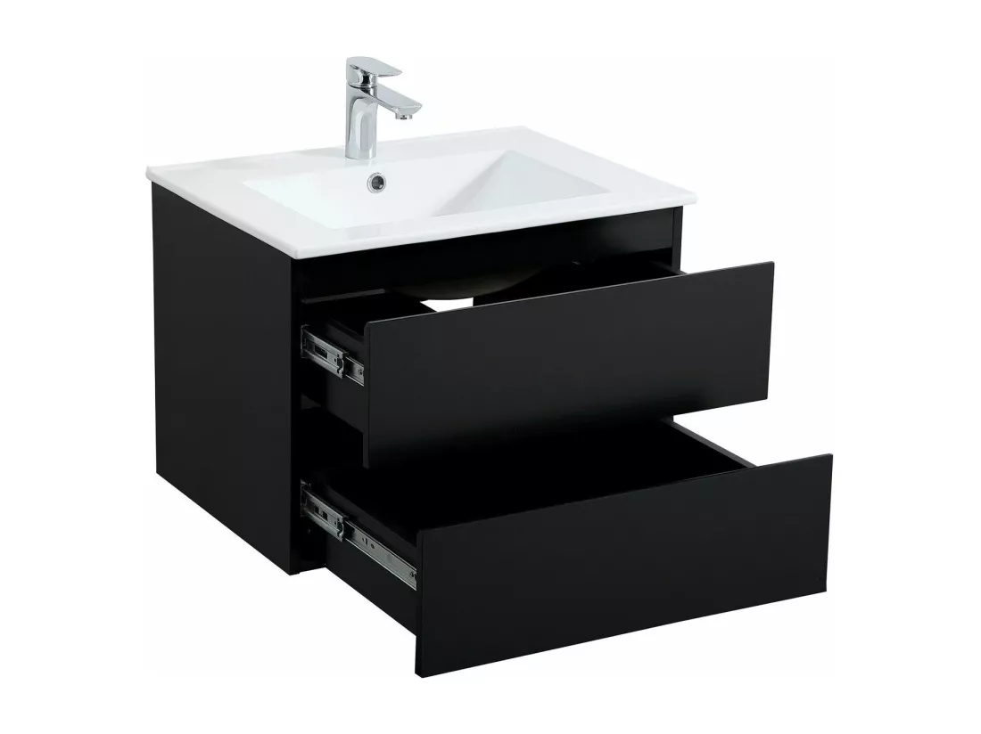 Meuble simple vasque noir carbone 60cm + vasque