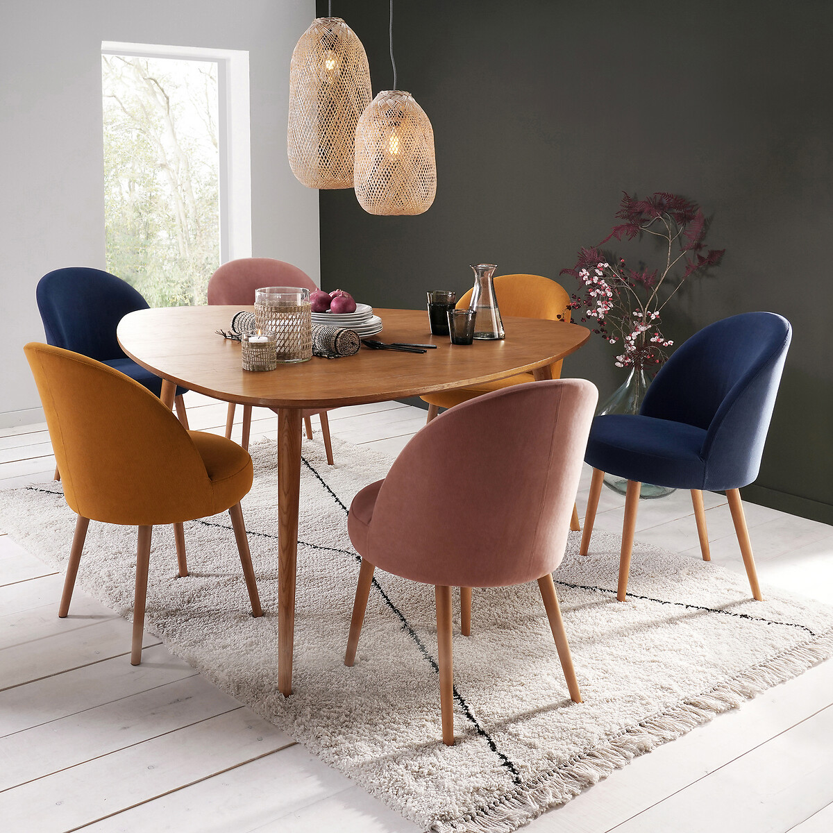 LA REDOUTE INTERIEURS<br>Conjunto de 2 poltronas de mesa em veludo canelado, Lenou