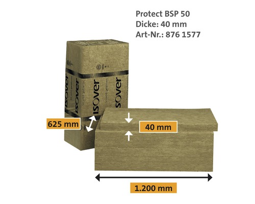 ISOVER brandwerende plaat Protect BSP 50 voor binnenbouw WLG 035 1200 mm x 625 mm x 40 mm