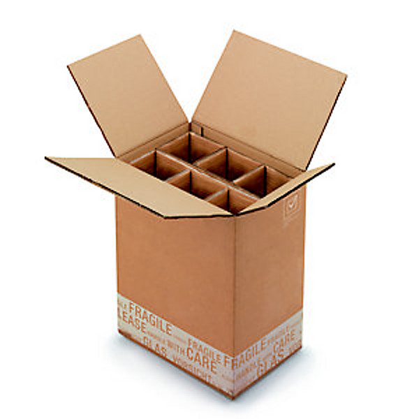 Boîte d'expédition pour 6 bouteilles 75 cl en carton double cannelure brun - L. Int. 32 x l.22 x H.41 cm (lot de 20)