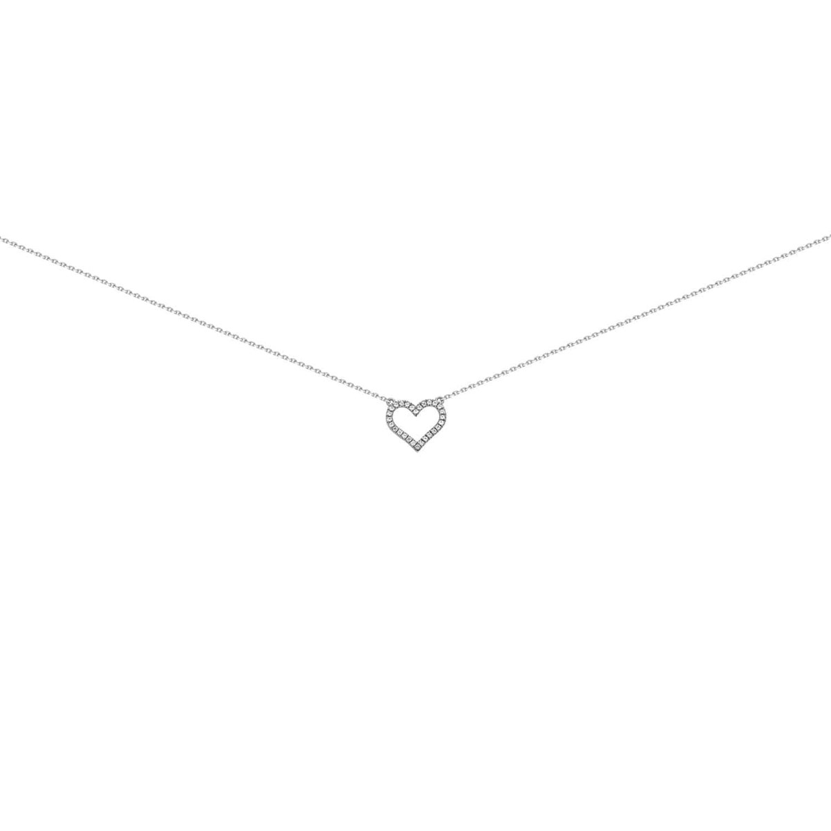 Collier Brilllaxis or blanc 9 carats coeur empierré