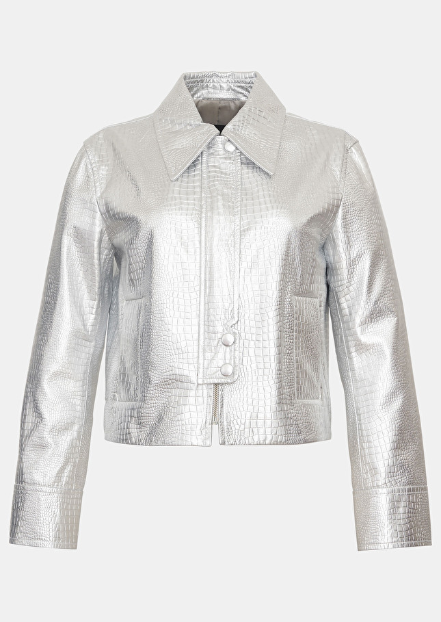 Veste Valenteargentée en cuir effet croco